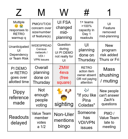 🍍🥥 PI-46 Planning Bingo Card
