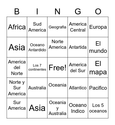 continentes y oceanos Bingo Card