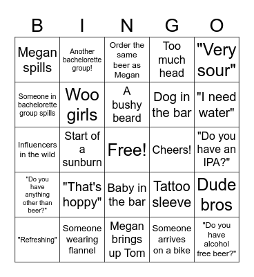 Bachelorette Brewery Bingo! Bingo Card