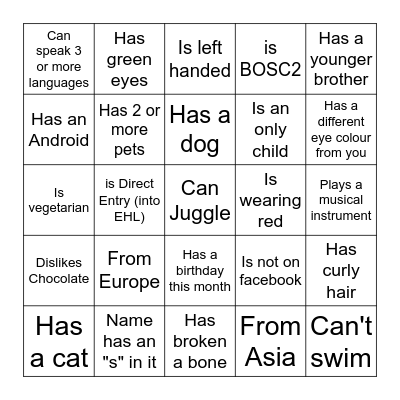 BINGO: Find someone who... Bingo Card
