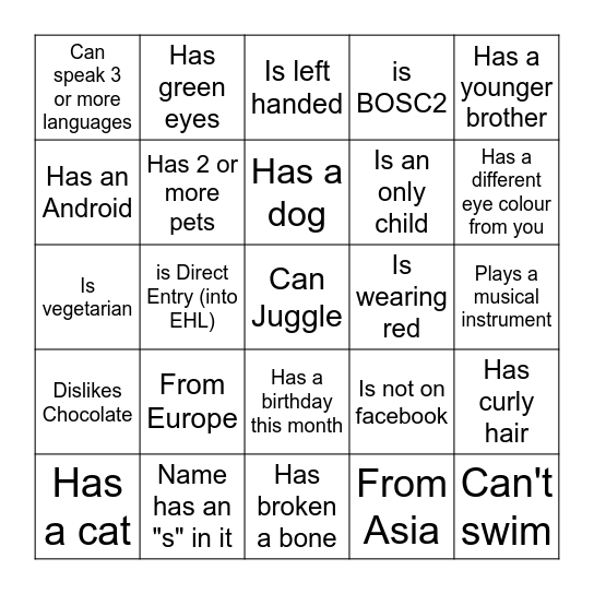 BINGO: Find someone who... Bingo Card