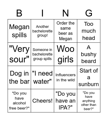 Bachelorette Brewery Bingo! Bingo Card