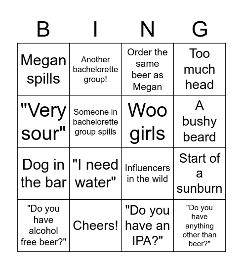 Bachelorette Brewery Bingo! Bingo Card