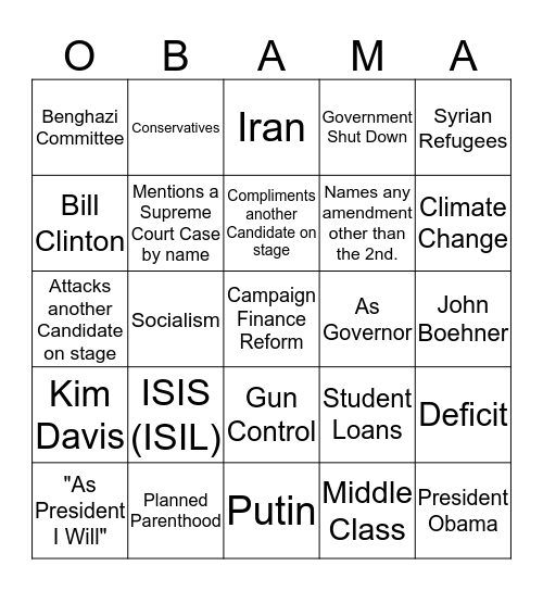 Oct 13 Democratic Debate Card Bingo Card