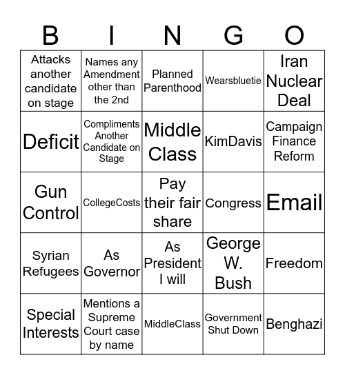 Democratic National Debate Bingo Card