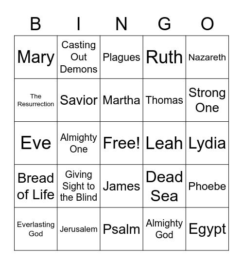 EGYG Friday Service 9/9 Bingo Card