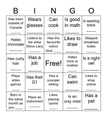 Icebreaker bingo Card
