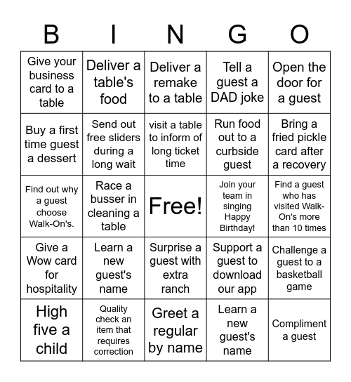 Manager Hospitality Bingo Card