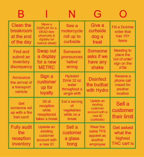 BUDTENDAH _____________ Bingo Card