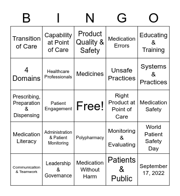 World Patient Safety Week Bingo Card