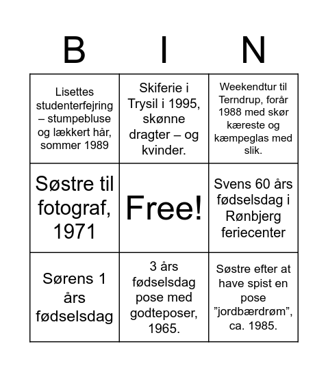 Pia 60 år Bingo Card