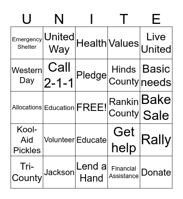 United Way Bingo 2016 Bingo Card