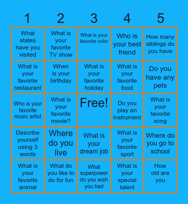 Getting to Know You Bingo Card