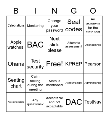 Staff Meeting Bingo Card
