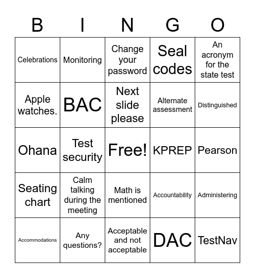 Staff Meeting Bingo Card