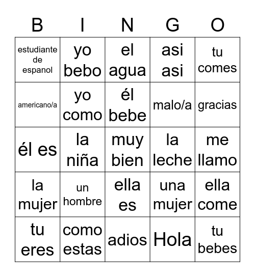 Duolingo Intro Bingo Card