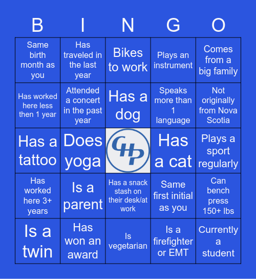 CHP Mingle Bingo Card