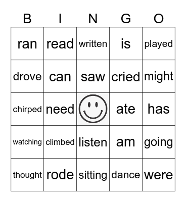 VERB BINGO Card