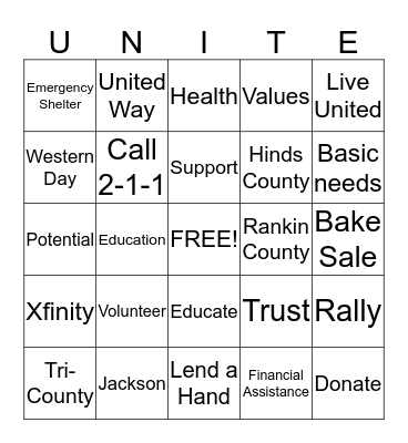United Way Bingo 2016 Bingo Card