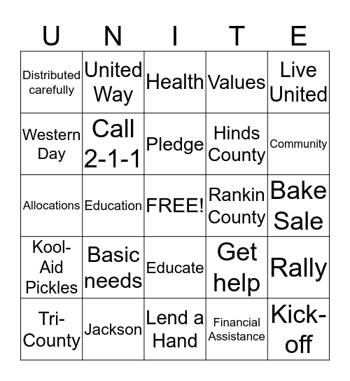 United Way Bingo 2016 Bingo Card