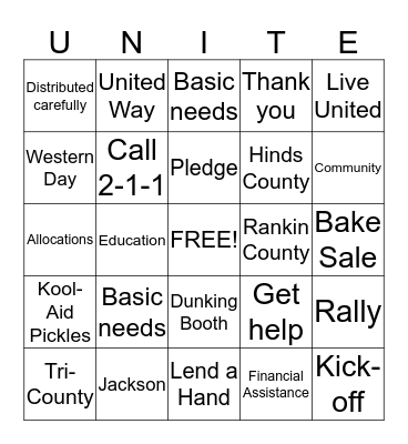 United Way Bingo 2016 Bingo Card