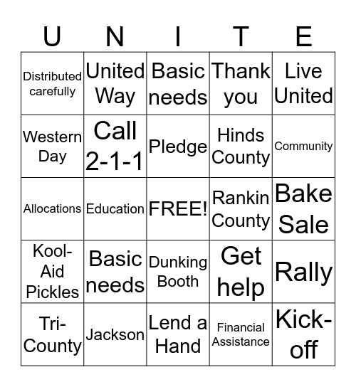 United Way Bingo 2016 Bingo Card