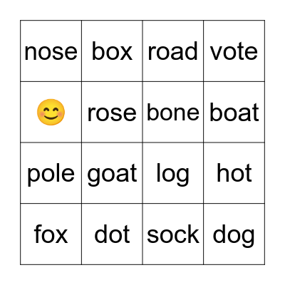 Short and Long Vowel O Bingo Card