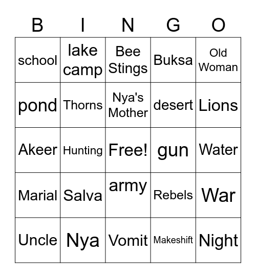 LWW Chapters 1-6 Bingo Card