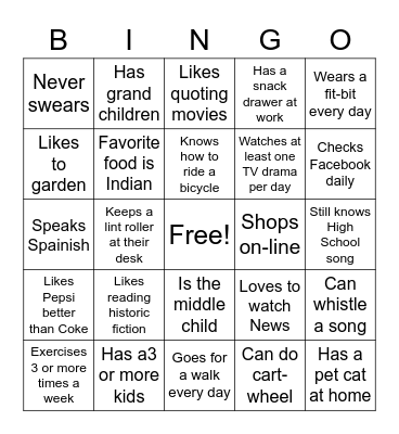 Get To Know You Bingo Card
