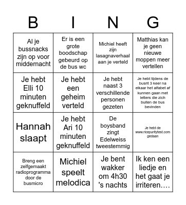 Busbingo Card