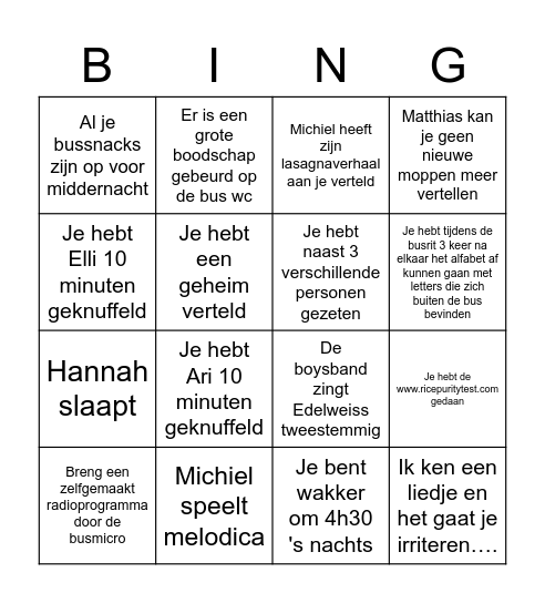 Busbingo Card