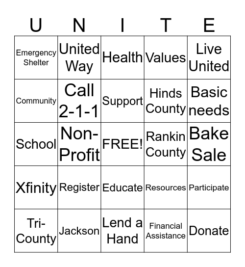 United Way Bingo 2016 Bingo Card