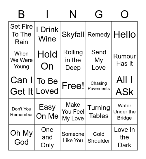 Adele Bingo Card