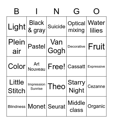 Van Gogh Bingo Card