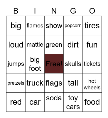 Monster Truck Bingo  bingo Card
