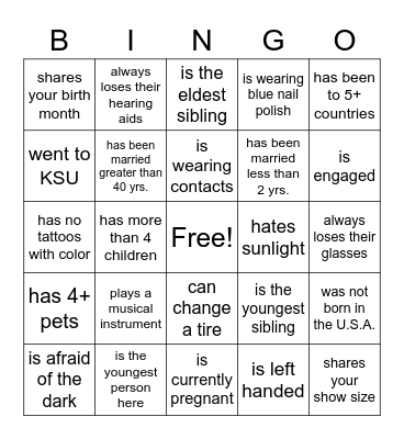 Getting to Know you Bingo Card