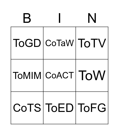 JToH Beatings Bingo Card