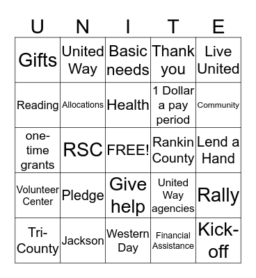 United Way Bingo 2016 Bingo Card