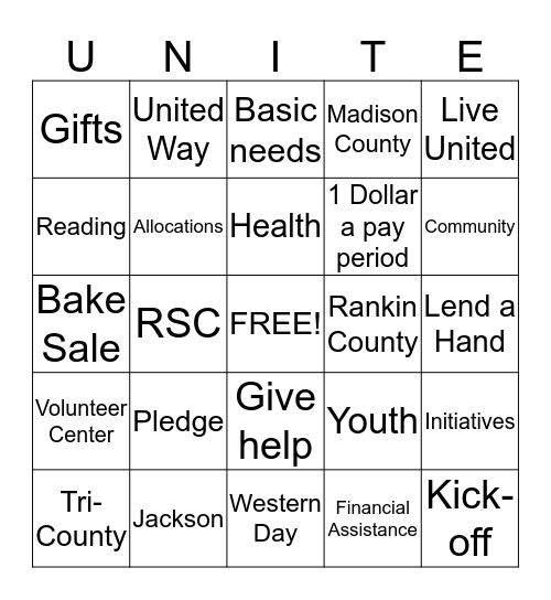 United Way Bingo 2016 Bingo Card