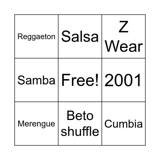 Zumba Bingo Card