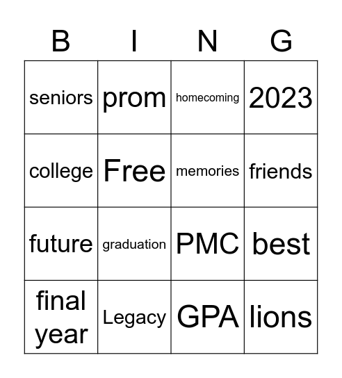 Senior Bingo Card