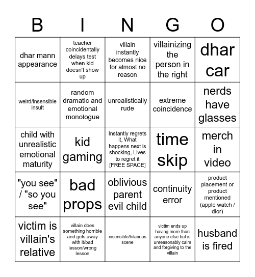 Dhar Mann Bingo Card