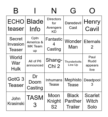 Marvel D23 Bingo Card