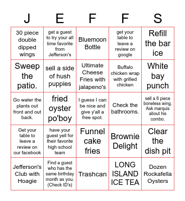 Friday Night Lights Bingo Card