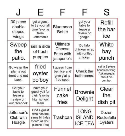 Friday Night Lights Bingo Card