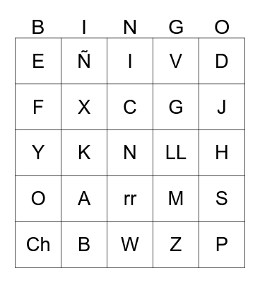 Alphabet  Bingo Card