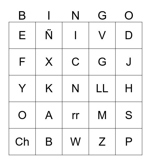 Alphabet  Bingo Card