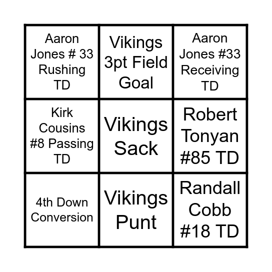 Packers Bingo Card