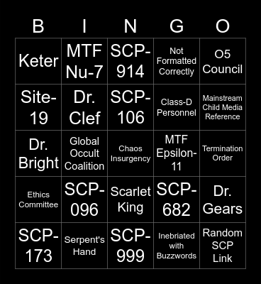 Shitty SCP Bingo Card