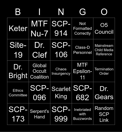 Shitty SCP Bingo Card